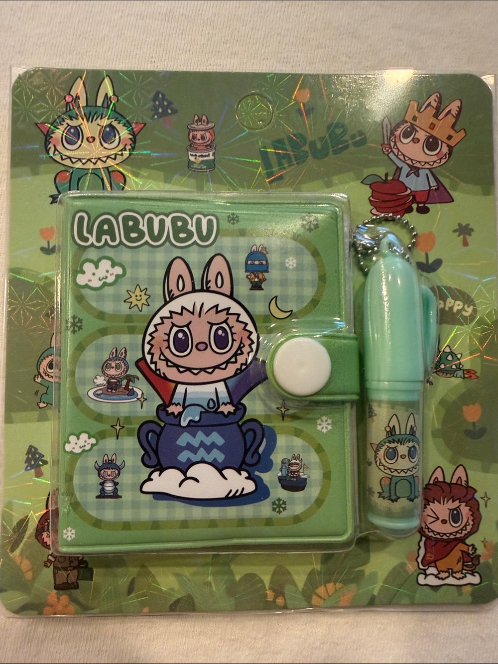 Labubu Green Mini Paper Notebook Mini Pen Set New